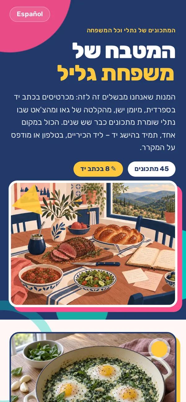 דף הבית של אתר המתכונים המשפחתי של נתלי, בטלפון